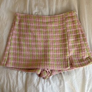 Zara Pink and Green Tweed Skort
